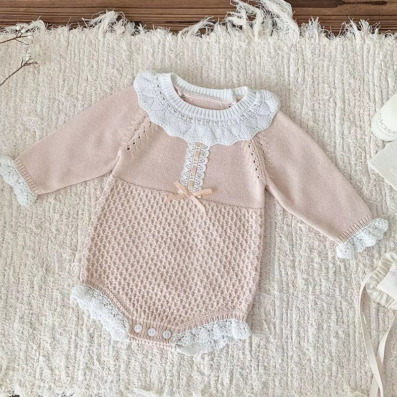 RoseBelle – Knitted Lace Ruffle Romper for Baby Girls